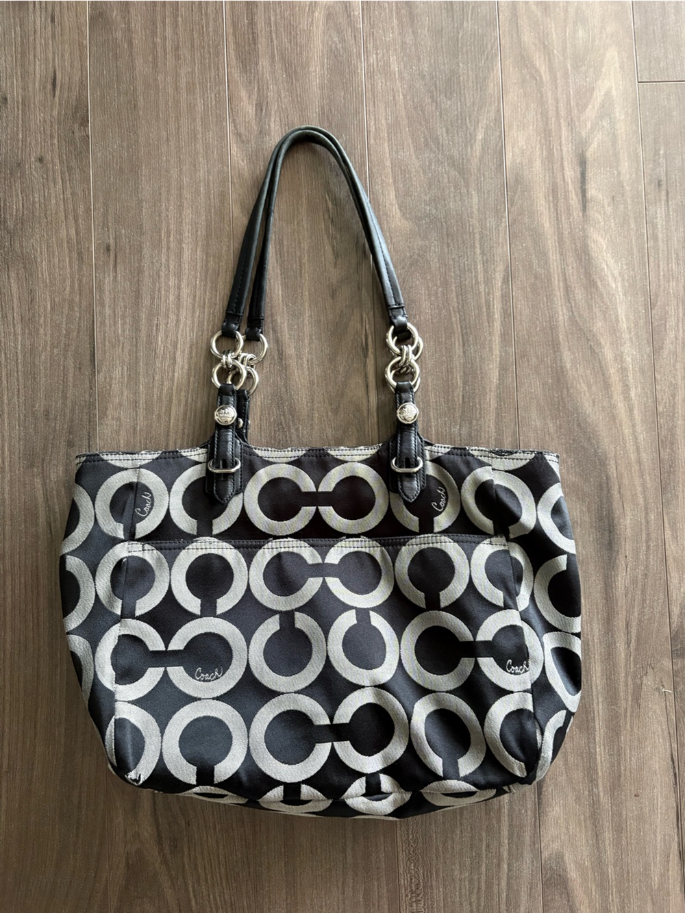 Y2K Coach Black & Gray Signature Circle Shoulder Tote - Picture 2 of 7